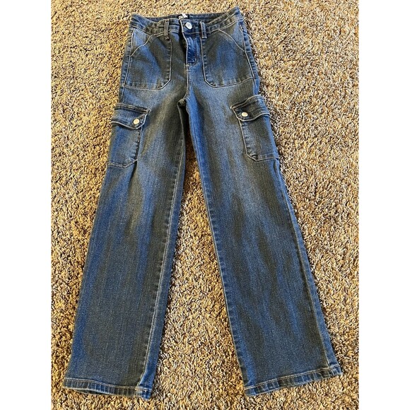 DKNY Girls 10 Jeans Baggy Utility Wide Leg Blue Denim Large Pockets - Picture 1 of 8